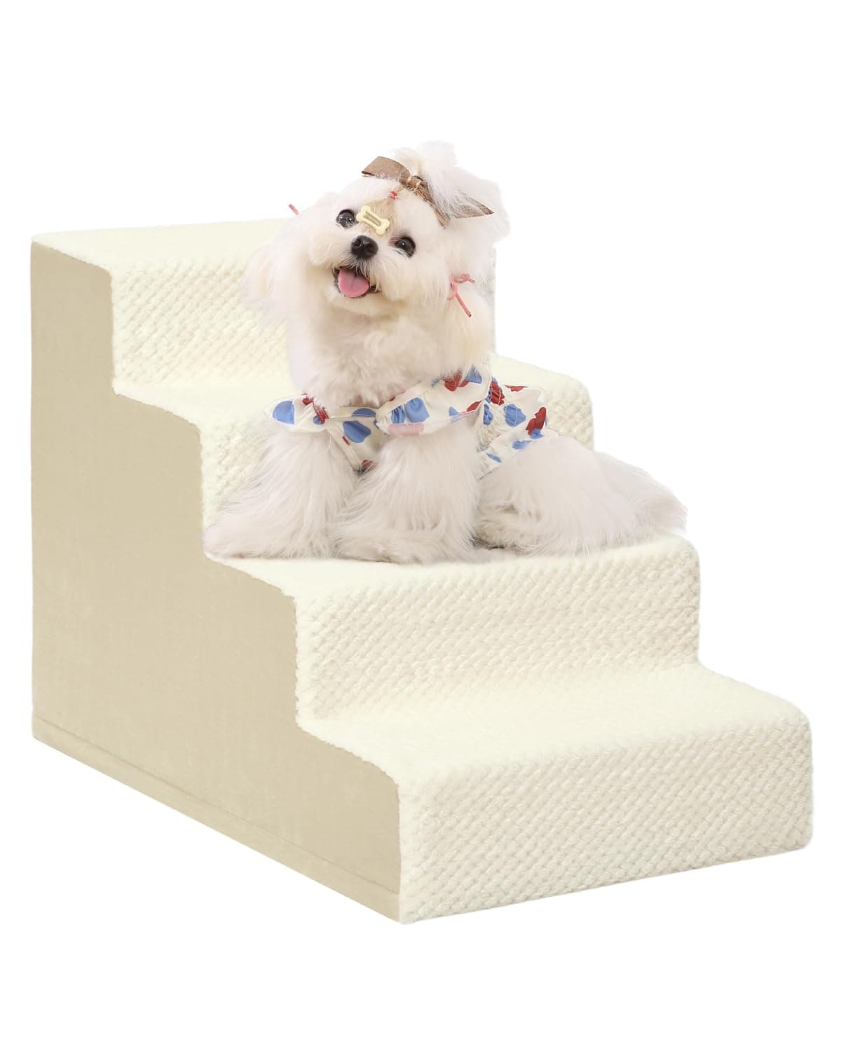 Dog Stairs for Small Dogs,17.5" H,4-Step Dog Steps for High Bed Couch and Sofa,Pet Stairs for Dogs and Cats Climbing with Non-Slip Bottom and Washable Cover,Beige