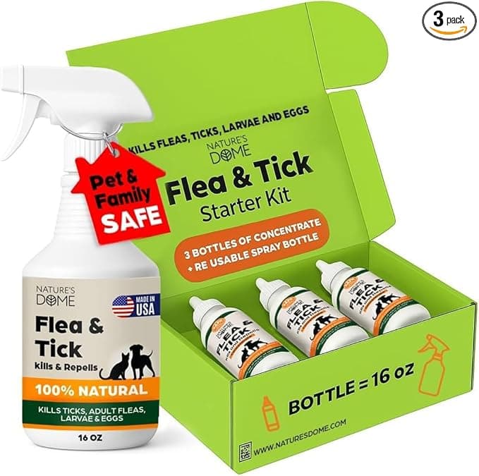 Nature’s Dome Flea & Tick Starter Kit – Makes 3 Bottles (16 oz Each) – Plant-Based, Eco-Friendly Formula – Kills & Repels Fleas, Ticks, Larvae & Eggs – Safe for Pets, Kids & Plants