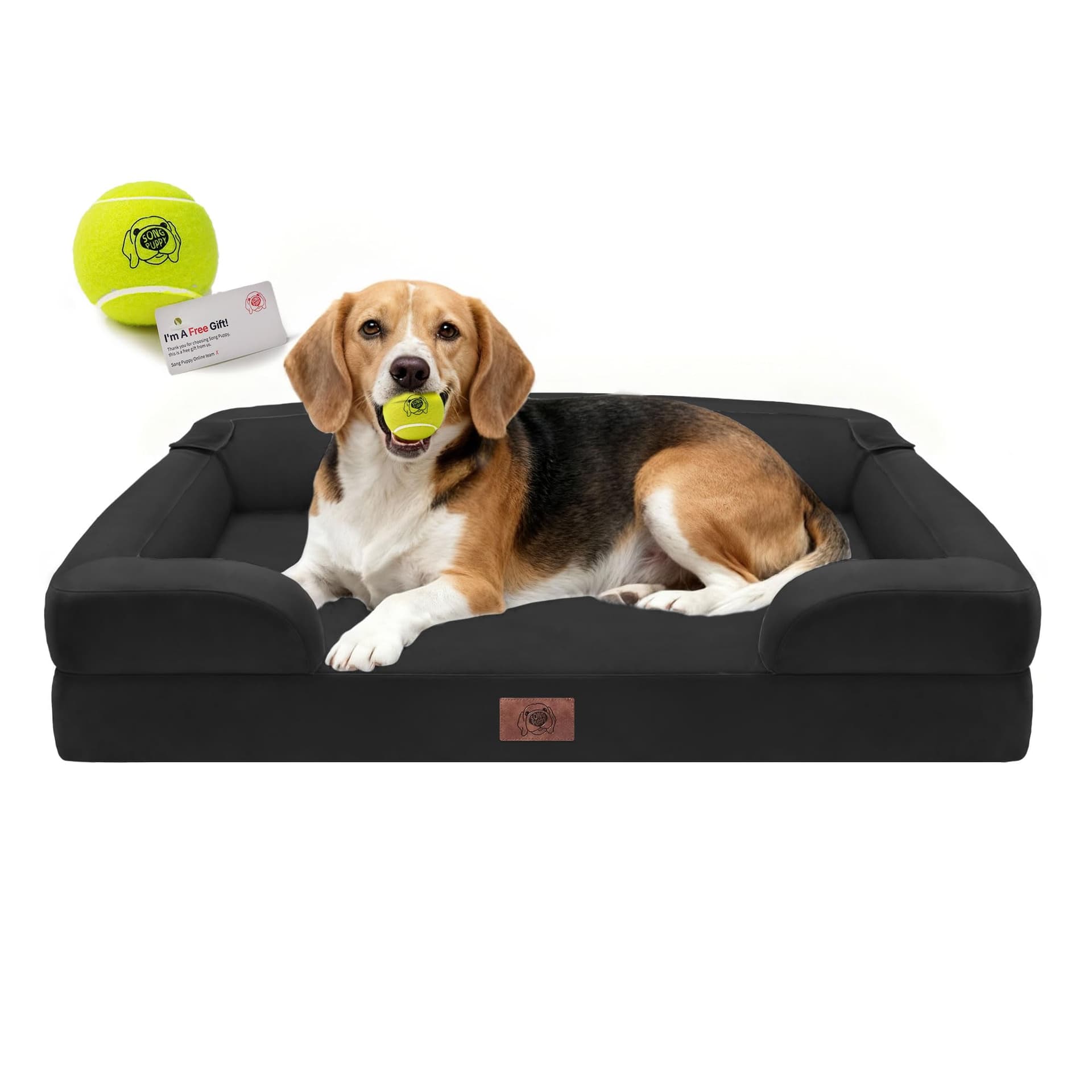Orthopedic Dog Beds for Large Medium Dogs, Big Waterproof Memory Foam Pet Couch Bed with Removable Washable Cover, Tennis Ball Toy, 36x27