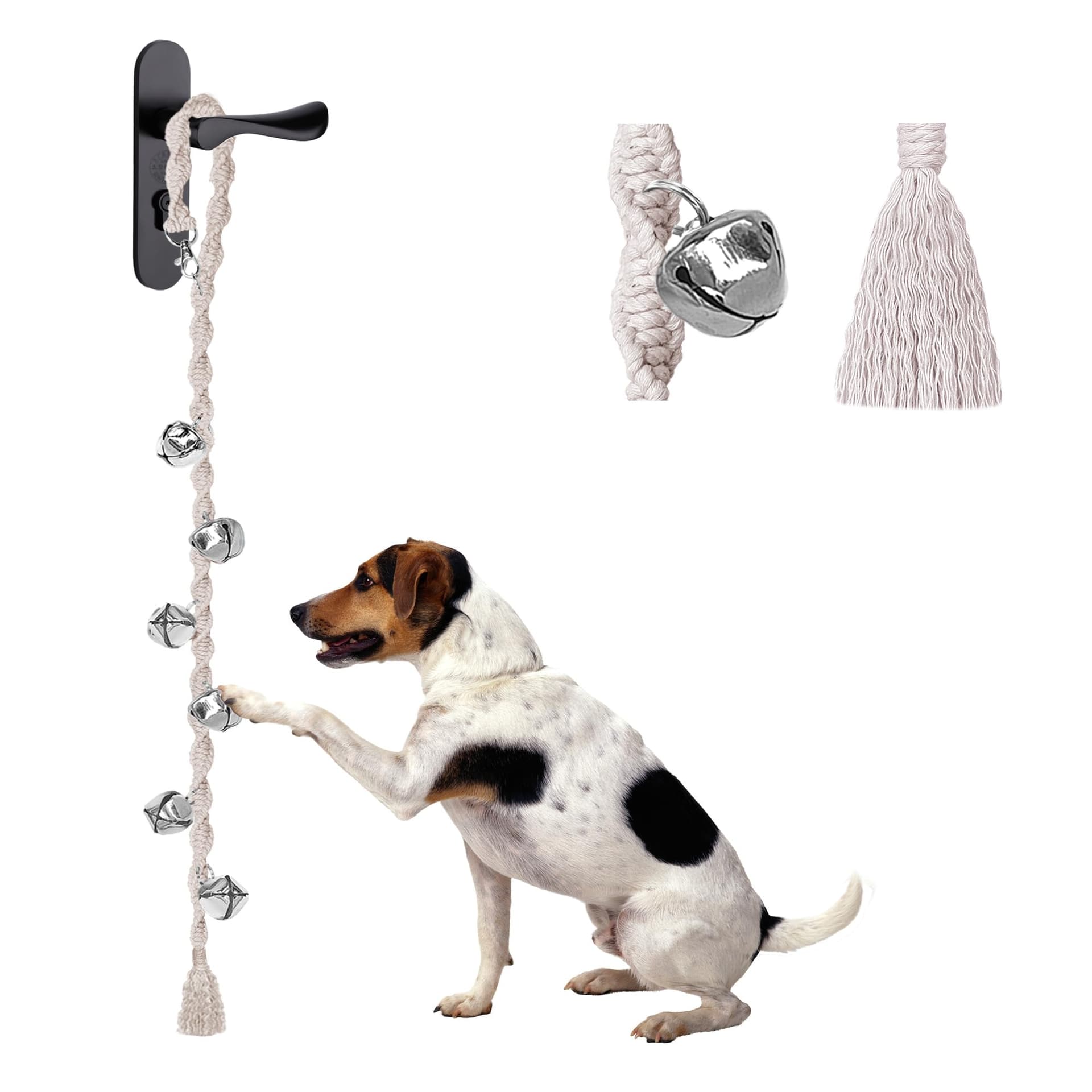 Dog Bells to Go Outside & Puppy Potty Training, Adjustable Dog Door Bell Ring to Go Potty, Handmade with Premium Yarn. Twisted Style, Beige