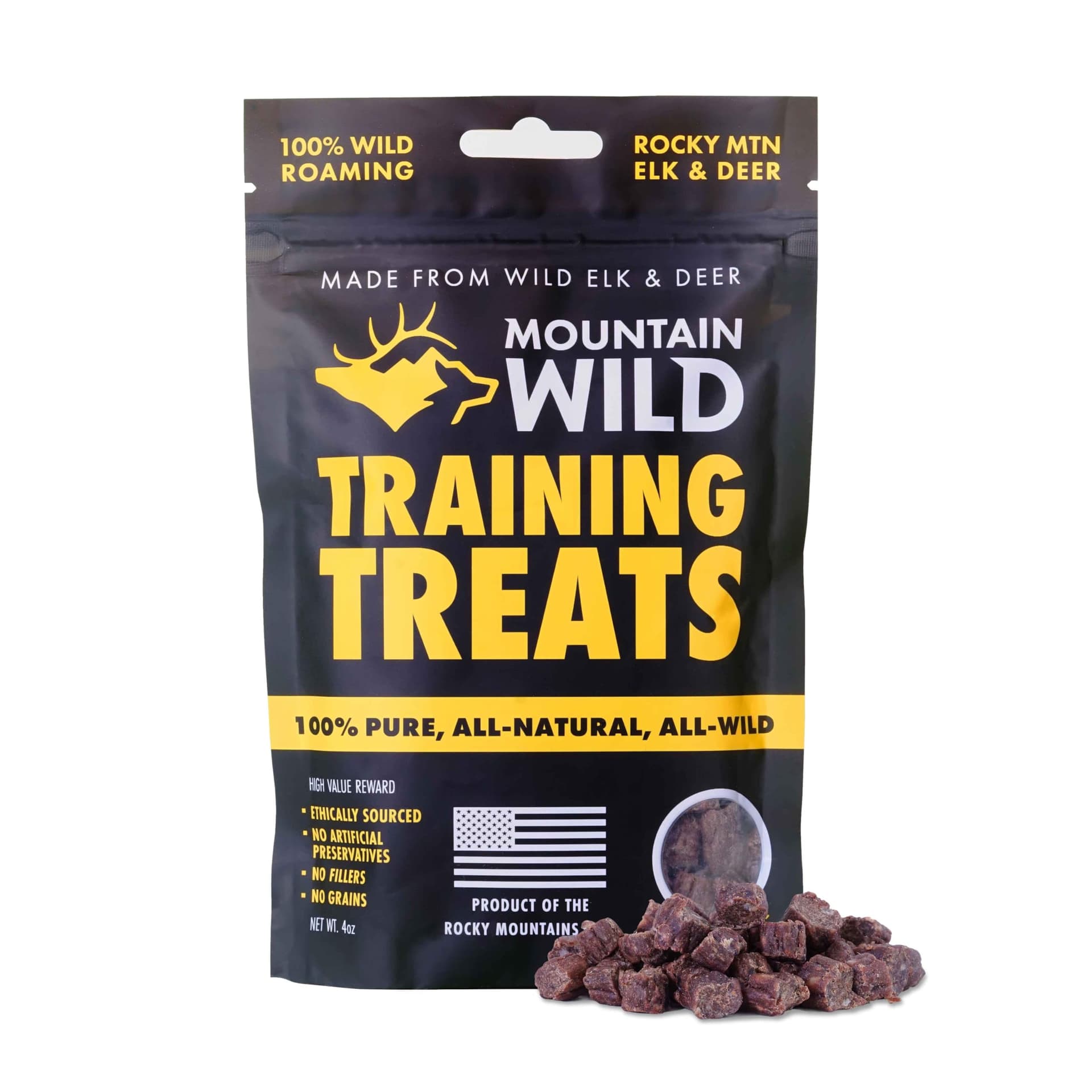 MOUNTAIN WILD Training Treats for Dogs & Puppies – Elk & Venison Protein Puppy & Dog Treat – High Value, All-Natural, No Fillers, Grain-Free, No Artificial Preservatives – 4oz, 1 Bag