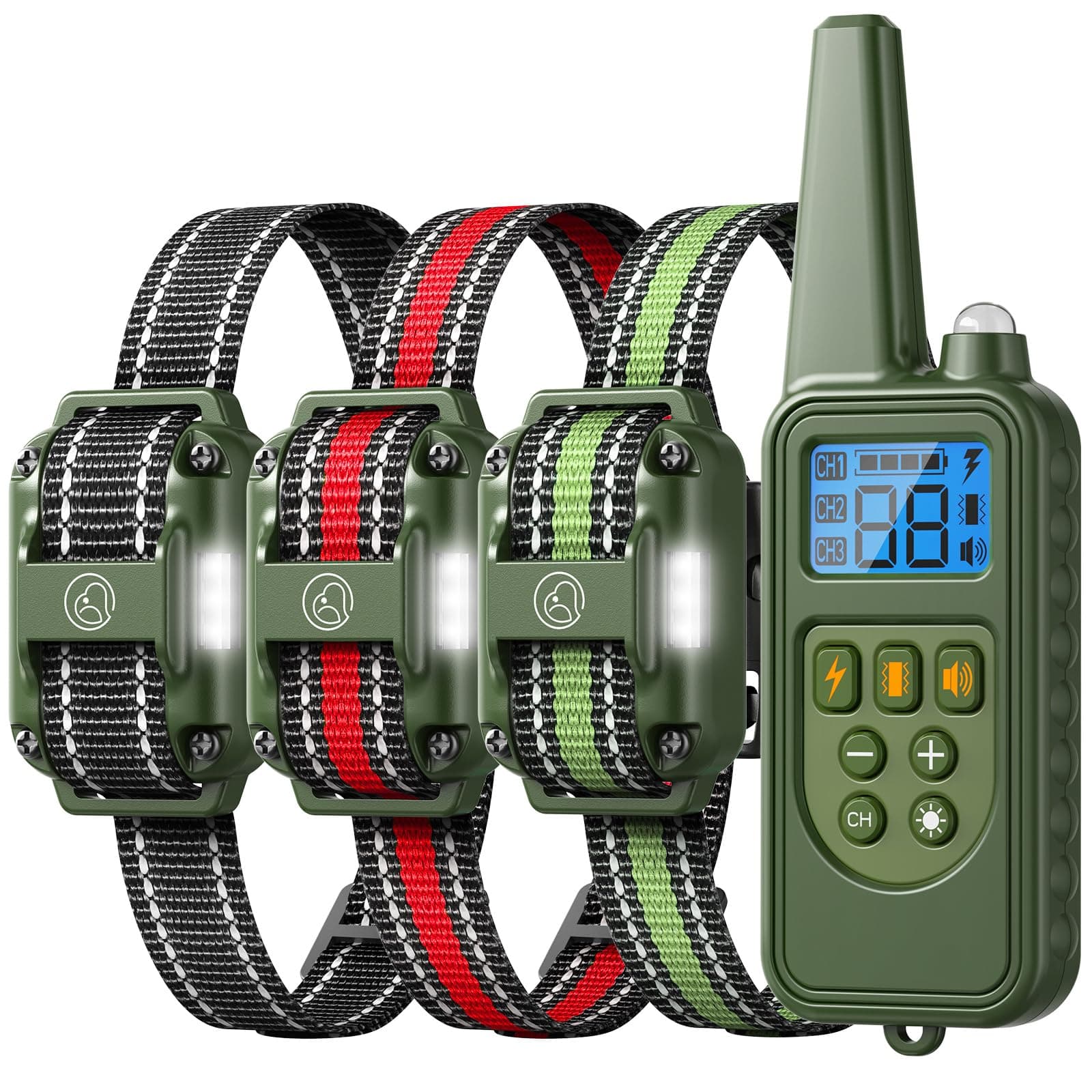 Dog Training Collar with Remote, 2600FT Range,4 Training Modes Beep, Shake, Safe Shock, LED Light,Rechargeable IPX7 Waterproof for All Breeds Sizes, withThree Receiver Collars for 3 Dogs